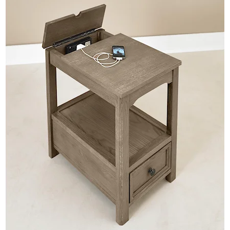 Chairside Table - 1 Drawer and Flip Lid Top with Built-in Outlet